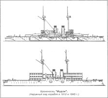 Броненосец "Фудзи" (Наружный вид корабля в 1912 и 1945 г.)